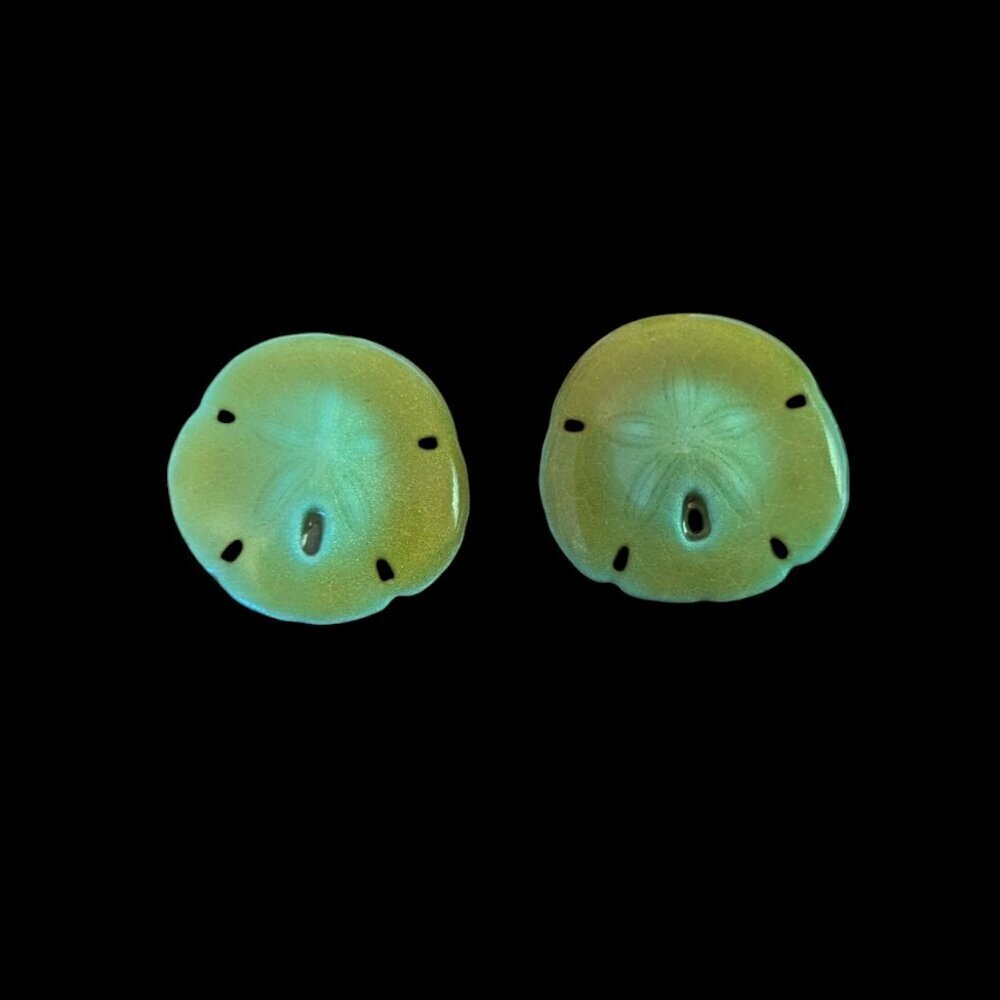 Sand Dollar Earrings Sea Shell Handmade Enameled Clay Boho Stud Artisan Green